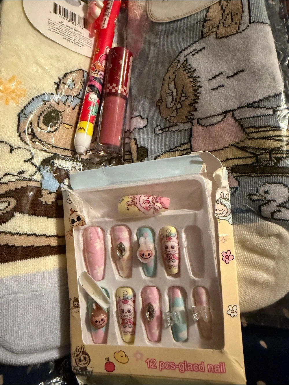 Cute Pastel Cartoon Labubu Press-On Nail Set and more